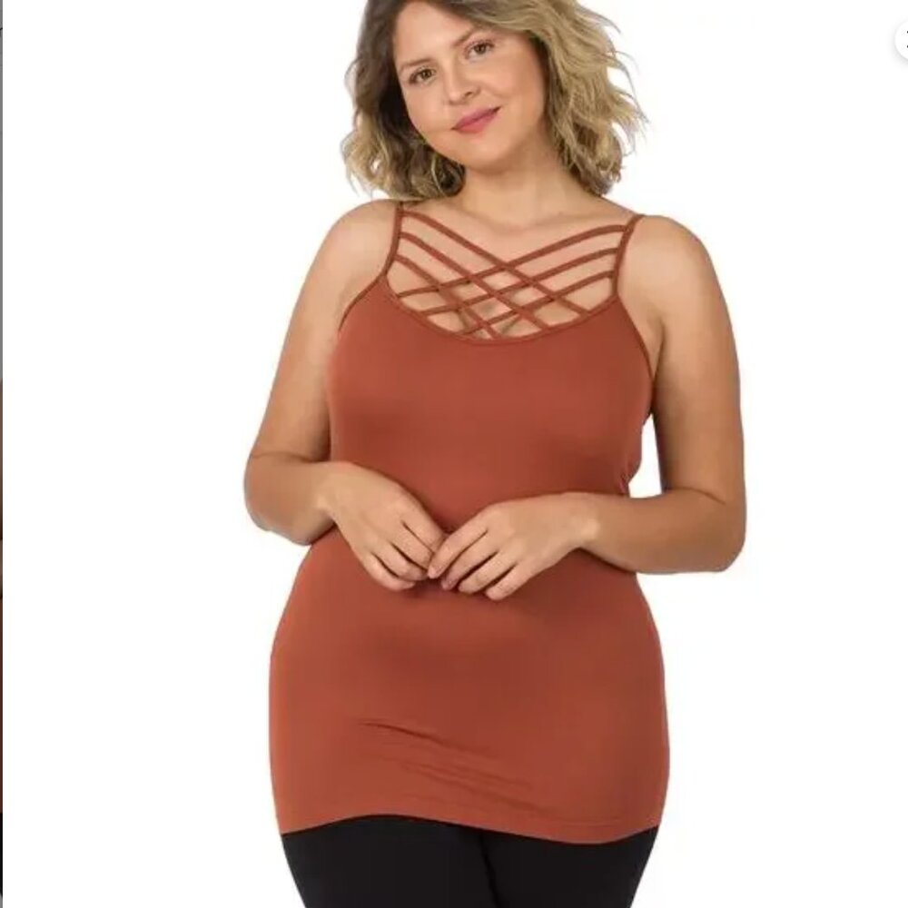 Zenana 1X/2X Dark Rust Triple Criss-Cross Cami Zenana seamless